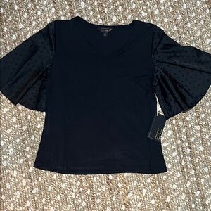 Elegant Black Blouse with Flared Sleeves